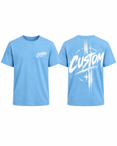 Camiseta Personalizada al por Mayor, 240 GSM, 100% Algodón, Azul Cielo, Corte Regular, Cuello Redondo, Estampado de Grafiti en la Parte Delantera y Trasera, Unisex - Product Image 1