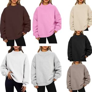 Women's Oversized <b>Stand</b> Collar Sweatshirt Solid Color <b>Drop</b> Shoulder Cotton Blend Knitted Autumn Wear Regular Length Full Sleeve - Product Image 1