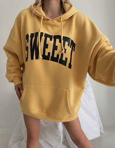 ราคาขายส่ง เสื้อฮู้ดดี้โอเวอร์ไซส์สำหรับผู้หญิง ผ้าฝ้ายแท้ 100% ระบายอากาศได้ดี สกรีนโลโก้ด้านหน้าได้ตามต้องการ มีทุกสี - Product Image 4