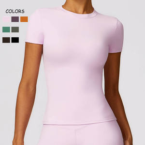 T-shirt de yoga sans couture pour femme, coupe ajustée, séchage rapide, manches courtes, respirant, pour la course à pied, la gym et les activités de plein air - Product Image 2