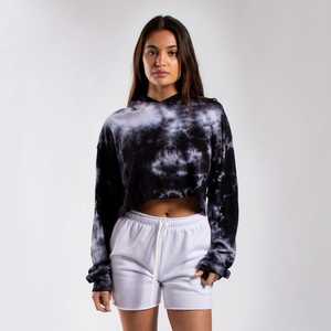 Sweat-shirt à capuche court tie-dye pour femme, à manches longues, tricoté, décontracté, pour l'automne - Product Image 3
