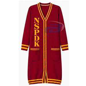 Cardigan décontracté d'hiver NSPDK Sorority, pull rouge en laine/acrylique, design unique, cardigan long décontracté pour femmes - Product Image 2