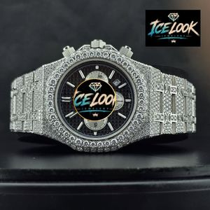 Reloj Mecánico Cronógrafo Ice Look con Bisel de Diamantes, Esfera Negra, Brazalete de Acero Inoxidable, Reloj de Pulsera de Lujo - Product Image 1