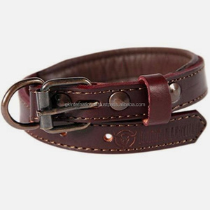 Collar de perro acolchado OEM de alta calidad Collar de perro de cuero genuino resistente de grano completo con herrajes y accesorios de latón antiguo - Product Image 4