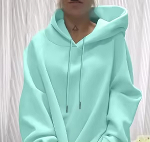 Sweat à capuche oversize pour femme, couleur unie, épaules tombantes, manches longues, tricoté 100% coton respirant, broderie, pull décontracté pour l'automne - Product Image 2