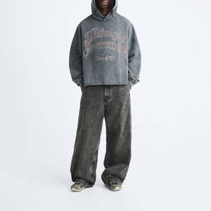 Sudadera con Capucha Oversize para Hombre, Estilo Acid Wash, con Estampado Gótico, Vintage, Streetwear, Hip Hop, Venta al Por Mayor, Proveedor OEM - Product Image 6