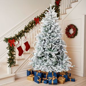Albero di Natale innevato preilluminato da 2,1 m con 1100 rami e 400 luci, pino artificiale a cerniera per feste natalizie - Product Image 3