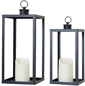 Nordic Style Open Frame Metal <b>Lantern</b> <b>Set</b> Contemporary Black Wire Pillar Candle Holder Elegant Geometric Tabletop Ornament - Product Image 1