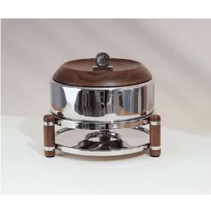 Plat à chafing de luxe en acier inoxydable avec couvercle en bois, chauffe-plats rond pour buffet, idéal pour l'hôtellerie, la restauration et les restaurants - Product Image 1