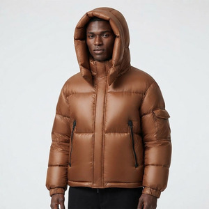 Veste matelassée à capuche pour homme avec logo personnalisé, nylon haute brillance, 90% duvet de canard blanc, manteau d'hiver chaud, vente en gros de luxe - Product Image 3