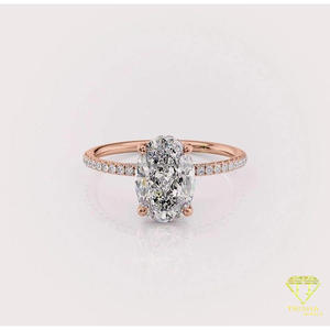 Anillo de Compromiso con Diamante Cultivado en Laboratorio de Corte Ovalado en Oro Rosa de 14K con Banda Pavé, Anillo de Promesa de Boda Solitario para Mujer, Joyería Fina - Product Image 1