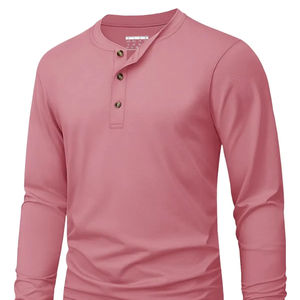 เสื้อยืดเฮนลีย์ผู้ชาย เสื้อยืดแขนยาวพิมพ์ลายสีพื้นเรียบง่าย แฟชั่นเสื้อหลวมใส่สบาย เสื้อผ้าเทรนด์ฤดูใบไม้ผลิและฤดูใบไม้ร่วง - Product Image 1