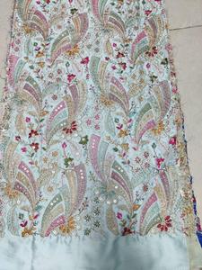 Embroidered Brocade <b>Satin</b> Silk Fabric Floral Pattern for Women Dress Jacket <b>Abaya</b> Kaftan burkha bride & bridal wear kids jacket - Product Image 1