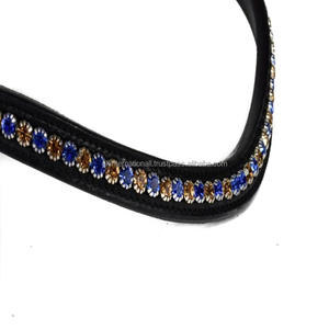 Banda de ceja de caballo de cuero acolchado con canal vacío en forma de onda con incrustaciones de cristales multicolores banda de ceja de cadena ostentosa de una sola fila para caballos - Product Image 2