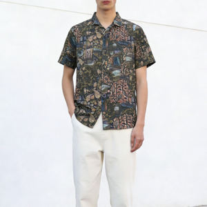 Men's Summer Beach Hawaiian Print Satin ODM Breathable Anti-Shrink Anti-Pilling Slim Short Sleeve Button-<b>Down</b> Casual T-Shirt - Product Image 5