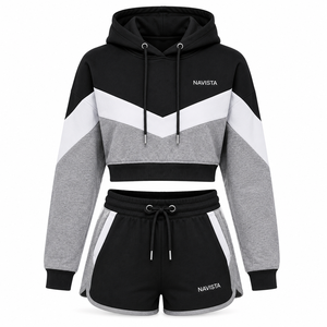 Custom Logo 2026 Women's Streetwear 2-Piece Crop <b>Top</b> & Biker Shorts Set 100% Cotton Eco-Friendly Fleece - Product Image 6