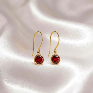 Handmade Natural Garnet <b>Red</b> Gemstone Drop <b>Earrings</b> with Bezel Setting in 925 Sterling Silver or Gold Filled Minimalist Hook - Product Image 4