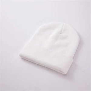 Bonnet unisexe en acrylique blanc, couleur unie, décontracté, tricoté pour l'hiver, 56-58 cm, tricoté à la machine, chaud et doux, pour adultes - Product Image 1