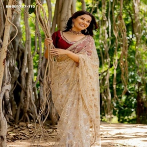 Top Quality Soft Mono Net with Embroidery Sequin-All Over work <b>Saree</b>-Glass Pipe Border <b>Blouse</b> Supplier from India Woman Fashion - Product Image 1