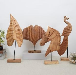 Sculpture moderne en bois en forme de feuille, ornement décoratif artisanal, support de table pour mariage, bureau, décoration de la maison - Product Image 1