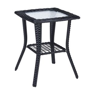 Table d'appoint extérieure en osier noir avec plateau en verre, table d'appoint en rotin pour patio, table de bistrot pour jardin intérieur, véranda, balcon - Product Image 4