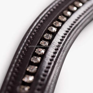 Banda de ceja de caballo de cuero acolchado de canal vacío hecha a mano de la mejor calidad personalizada con 1 fila de cristales dorados Cadena de diamantes de todos los tamaños - Product Image 3