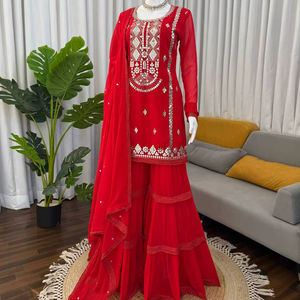 Kurta/Kurti moderne pour femmes dans des tons chics, en velours pur lourd de qualité supérieure et broderie riche, séchage rapide pour toutes les saisons - Product Image 1