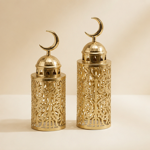 Elegantes Faroles de Metal Dorado para Decoración de Ramadán, Portavelas Árabes Calados, Adornos de Mesa para Eid Mubarak - Product Image 4