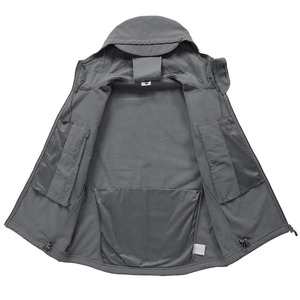 Men's <b>Hooded</b> <b>Fleece</b> <b>Jacket</b> Windproof Workwear Style Zipper Closure Solid Color Regular Fit Autumn Wear - Product Image 3