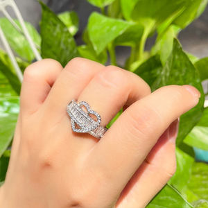 925 Silver Gold Plated Heart Moissanite Hip Hop Cocktail <b>Ring</b> Channel Setting for Women - Product Image 5