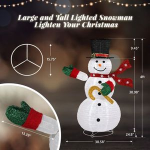 Pupazzo di Neve Luminoso da 120 cm per Esterni, Grande Decorazione Natalizia con 100 Luci LED, Decoro Natalizio da Giardino con Cappello e Sciarpa - Product Image 3