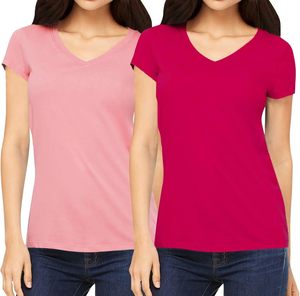 T-shirts pour femmes en tissu épais, col en V, coupe slim, streetwear décontracté, manches courtes, t-shirts unis - Product Image 1
