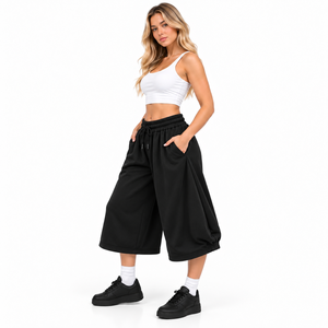Factory Price Women Baggy Sweat <b>Shorts</b> Trending Y2K Oversized Wide Leg <b>Shorts</b> Wholesale Solid Color Stylish Womens <b>Culottes</b> - Product Image 5
