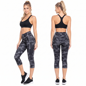 Women High Waist Camouflage <b>Capri</b> Yoga <b>Leggings</b> With Side Pockets Four-Way Stretch Spandex Polyester Pants Women 3/4 Yoga Pants - Product Image 4
