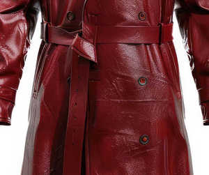 Veste en cuir véritable pour homme, style motard, en peau de mouton longue, noir et bordeaux, très tendance pour l'hiver - Product Image 2
