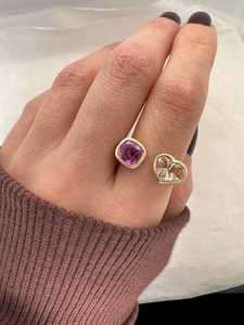 Premium Unheated Blue Sapphire Two Stone <b>Open</b> Cuff <b>Ring</b> Solid Gold Minimalist Designer <b>Ring</b> Unheated Sapphire Twin Stone Adjust - Product Image 3