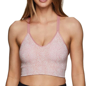 Sujetador deportivo con estampado geométrico para mujer, cuello en V profundo, espalda cruzada, soporte medio, transpirable, top de yoga, elastano, poliéster - Product Image 4