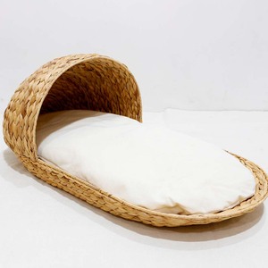 Large Natural Water Hyacinth Woven Portable Pet House <b>Cat</b> & Dog Cave <b>Bed</b> Removable Washable Cotton Filled Indoor - Product Image 1