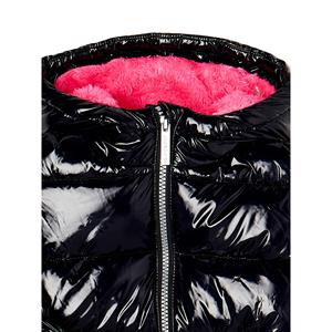 Veste matelassée noire à capuche avec fermeture éclair, coupe-vent, manteau d'hiver unisexe, couleur unie, coupe classique, doublure en fausse fourrure - Product Image 2