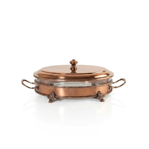 Recipiente redondo de lujo para calentar comida, de acero inoxidable y vidrio, para buffet, catering, hotel, con tapa elegante. - Product Image 4