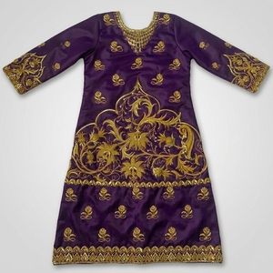 <b>Purple</b> Gold Embroidered Kaftan Women's Ceremonial Dress Adult Size Luxury <b>Velvet</b> Gown With Floral Pattern - Product Image 1