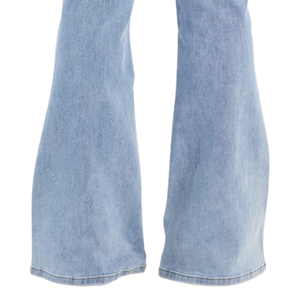 Womens Light Blue <b>Embroidered</b> Flare <b>Jeans</b> High Waist Full Length Casual Denim Pants Fashion Floral Detail Everyday Wear Pants - Product Image 5