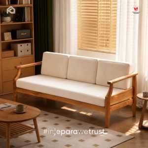 Minimalist Solid Teak Wood Three Seat Scandinavian Sofa Modern Eco-Friendly Upholstered Living Room Furniture for Hotel & Villa - Product Image 1