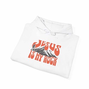 Sudadera con Capucha de Algodón y Felpa Cristiana con la Frase "Jesús es mi roca" para Hombres, Mujeres y Jóvenes, con Logotipo de Jesús Bordado, Calidad Premium - Product Image 6