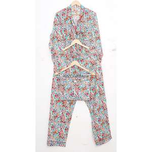 Ensemble de pyjama décontracté de luxe pour femmes, 100% coton, manches longues, imprimé floral numérique, taille élastique, col rabattu, pour le printemps et l'été - Product Image 5