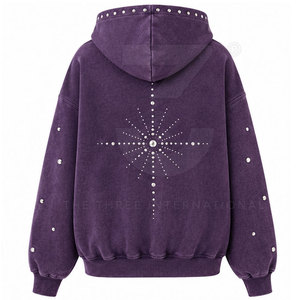 Sudaderas con Capucha Personalizadas para Mujer, Estilo Casual de Invierno, Lavado Ácido, Logotipo Frontal con Pedrería, 100% Algodón, MOQ Bajo y Servicio de Producción Rápida - Product Image 3