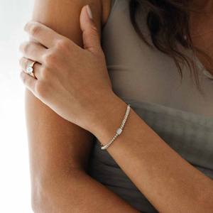 10 Gram VVS VS Clarity Classic Lab Grown Diamond DEF Oval Cut <b>5</b> Carat Total Gold Plated Luxury Silver Bracelet <b>Gift</b> Supplier - Product Image 1