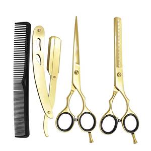 Ensemble de ciseaux de coiffure professionnels en acier inoxydable doré, lame tranchante, pour droitiers, manche long, légers, réutilisables, 28 dents - Product Image 2