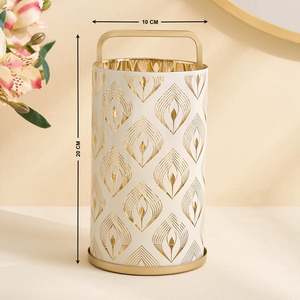 Golden Leaf Pattern Cylinder <b>Candle</b> <b>Holder</b> 20cm <b>Tall</b> Durable Home Decoration - Product Image 1