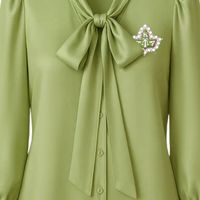 Chemisier décontracté vert à nœud pour femme, haut à manches longues et col à nœud, idéal pour l'été, le bureau ou les tenues de sororité grecque, chemise élégante en mousseline de soie